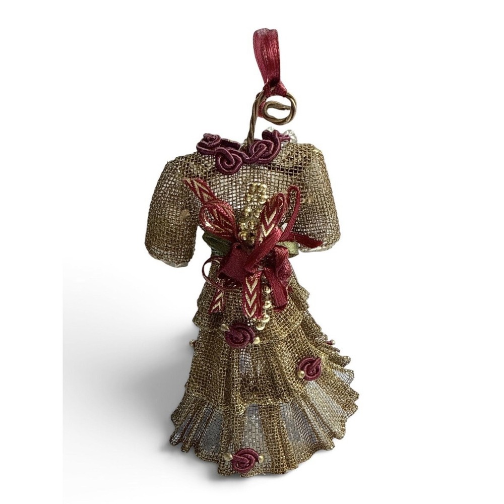 Victorian dress Gold Maroon 5" Tall Christmas ornament With Hanger